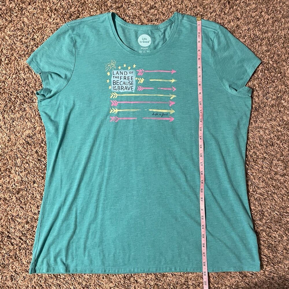 Life Is Good Womens XXL Land Of The Free USA America Teal Graphic Crew T Shirt - Picture 8 of 8